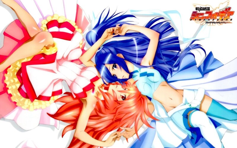 Two Anime Girls Lying Down — Blue, Calm