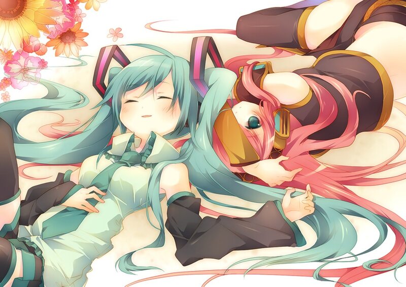Two Anime Girls Lying Down — Blue, Peaceful