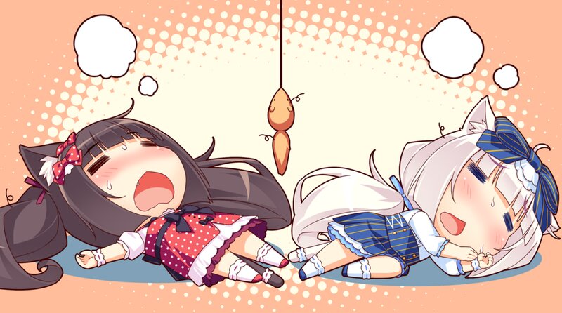 Two Anime Girls Lying Down — Orange, Playful