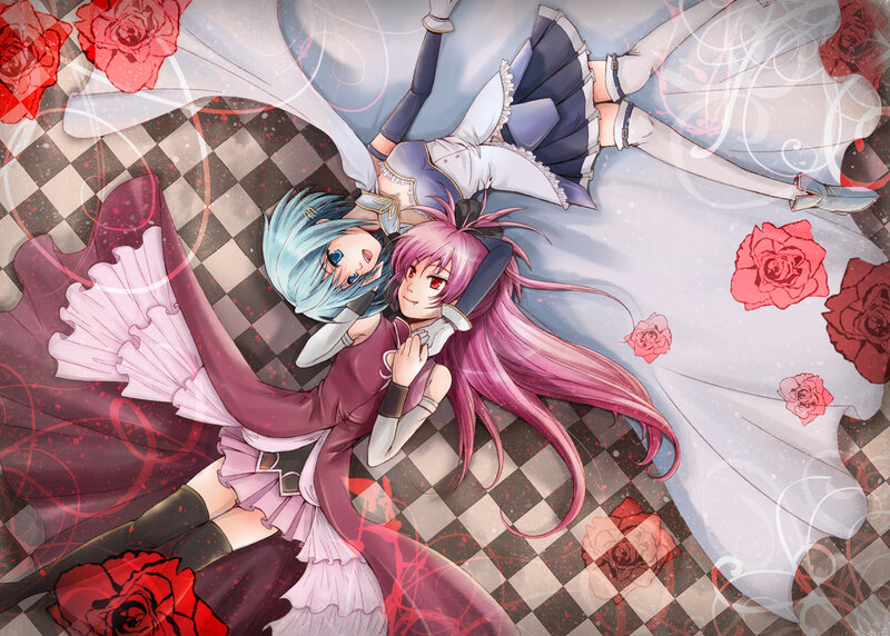 Two Anime Girls Lying Down — Pink, Dreamy