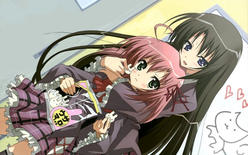 Two Anime Girls Lying Down — Pink, Playful, Chips