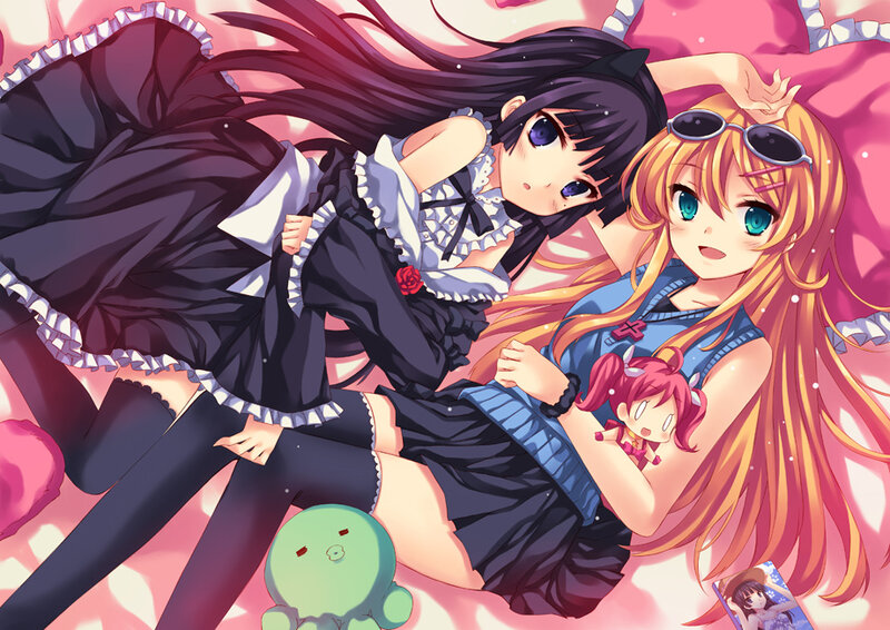 Two Anime Girls Lying Down — Pink, Relaxed