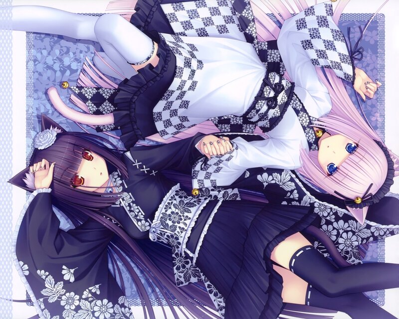 Two Anime Girls Lying Down — Purple, Calm