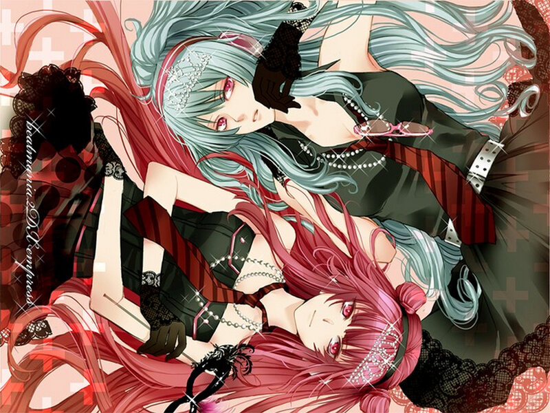 Two Anime Girls Lying Down — Red, Dramatic