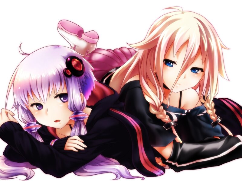 two anime girls lying down