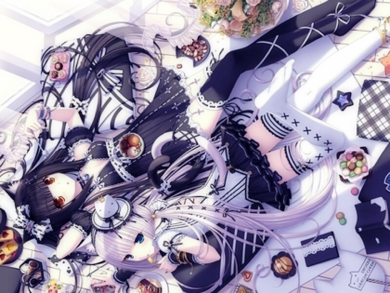 Two Anime Girls Lying Down — White, Calm