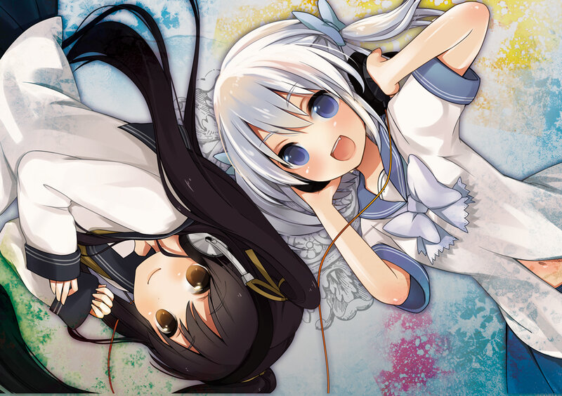 Two Anime Girls Lying Down — White