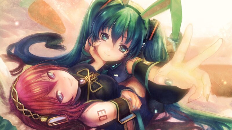 Two Anime Girls Lying — Green, Calm