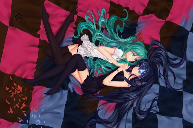 Two Anime Girls Lying — Green