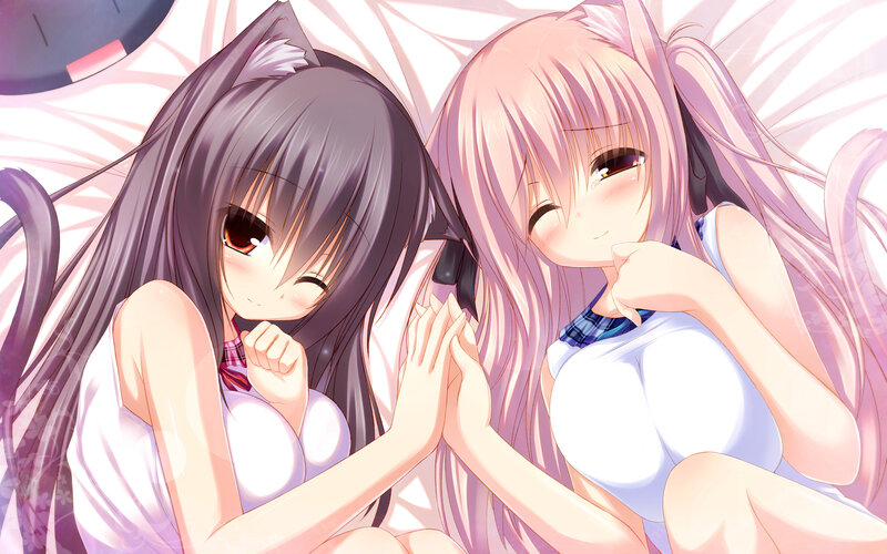 Two Anime Girls Lying — Pink, Peaceful