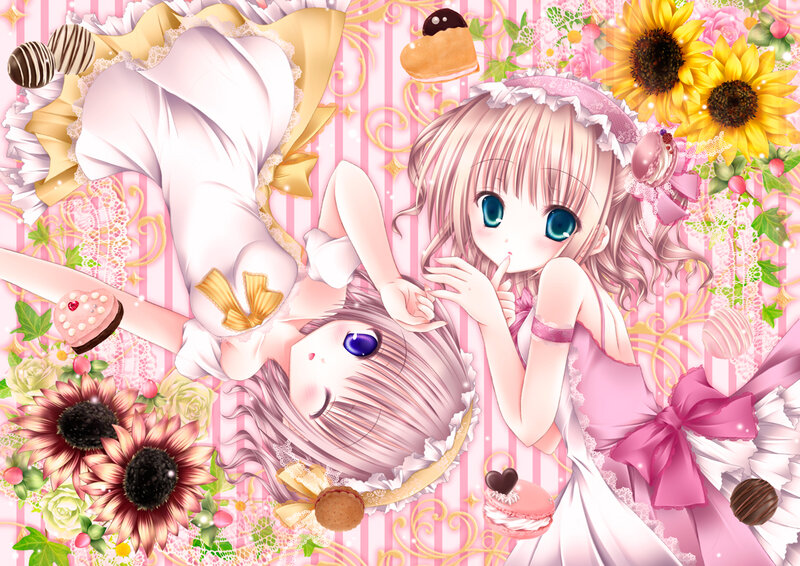 Two Anime Girls Lying — Pink, Sweet