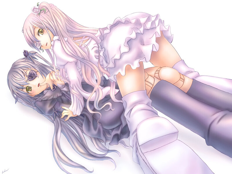 Two Anime Girls Lying — Purple, Calm, Long Hair
