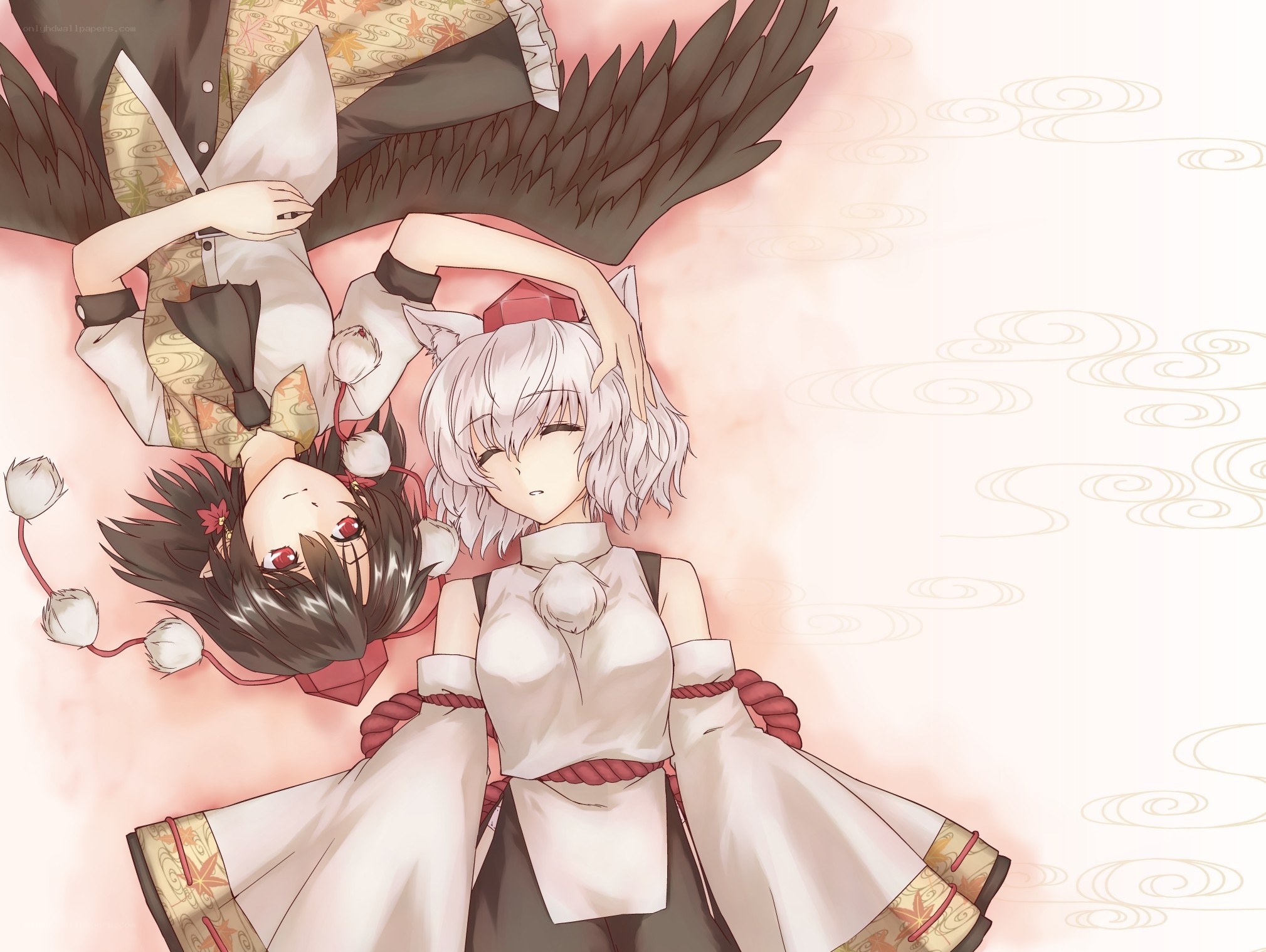 Two anime girls lying together
