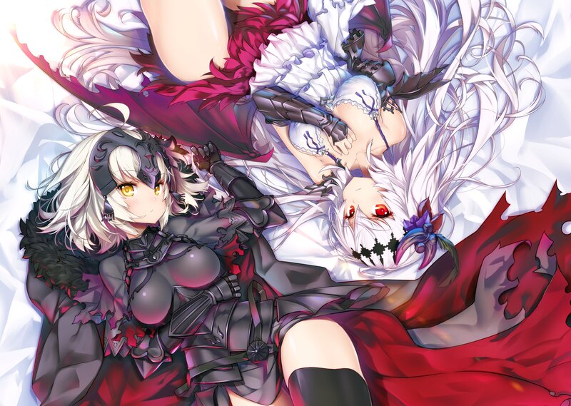 Two Anime Girls Lying — White, Dramatic