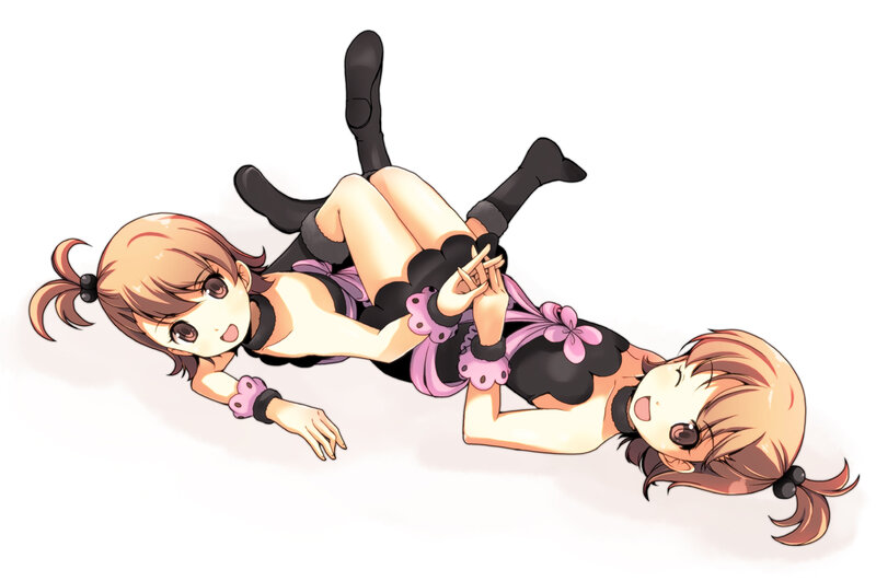 Two Anime Girls Lying — White, Playful
