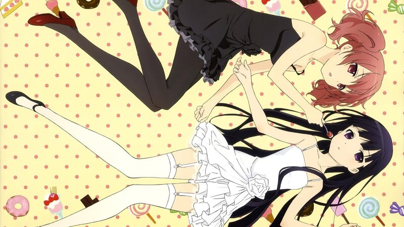 Two Anime Girls Lying — Yellow, Playful
