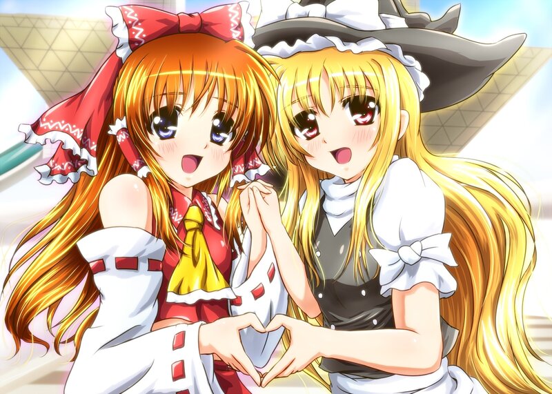 two anime girls making a heart