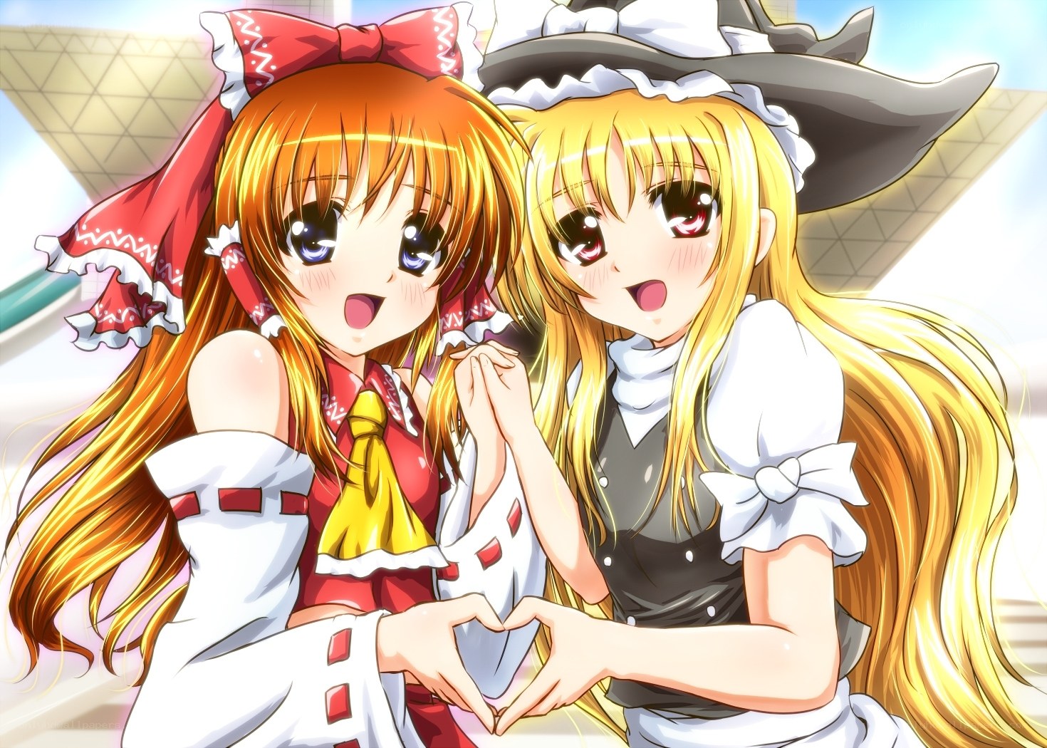 two anime girls making a heart