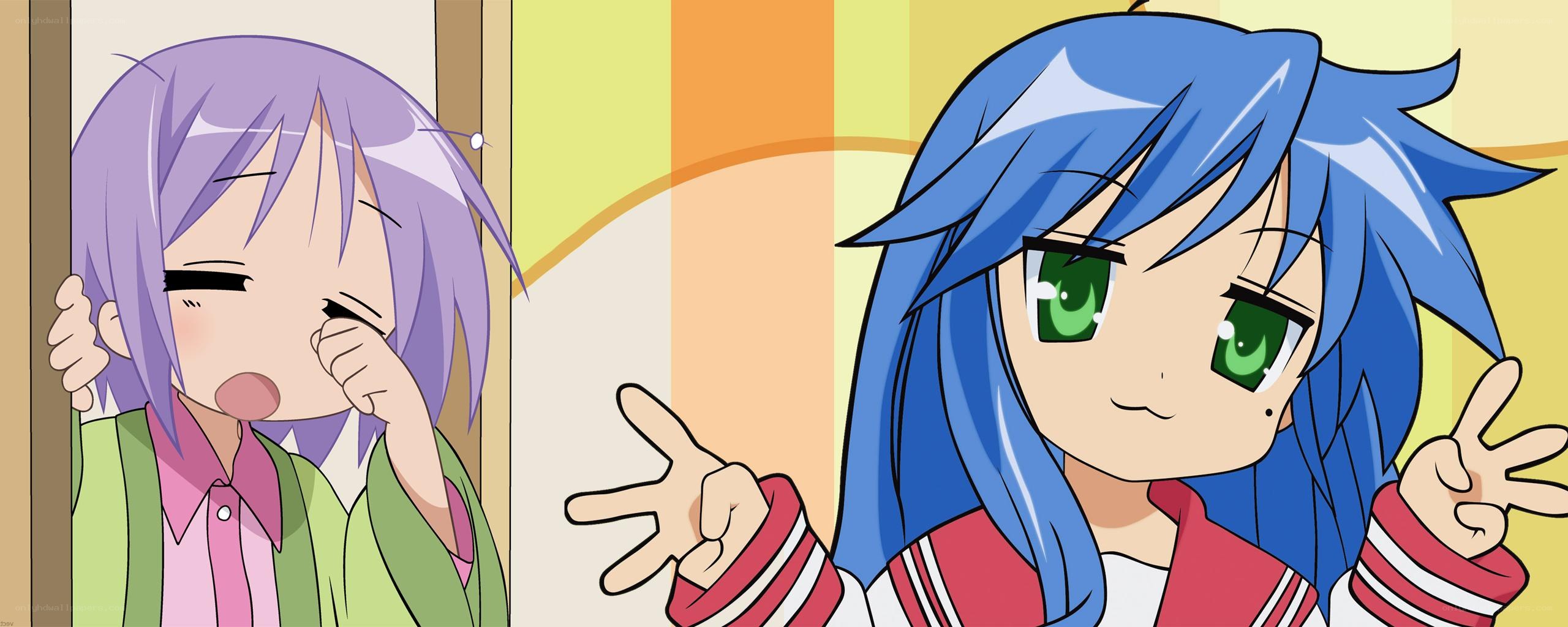 two anime girls making faces