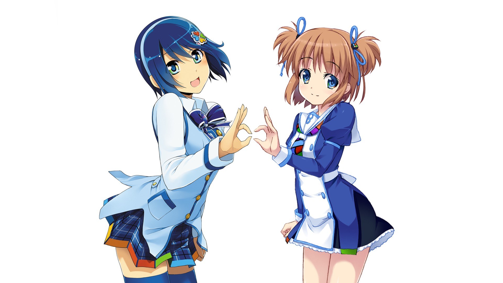two anime girls making hand gestures