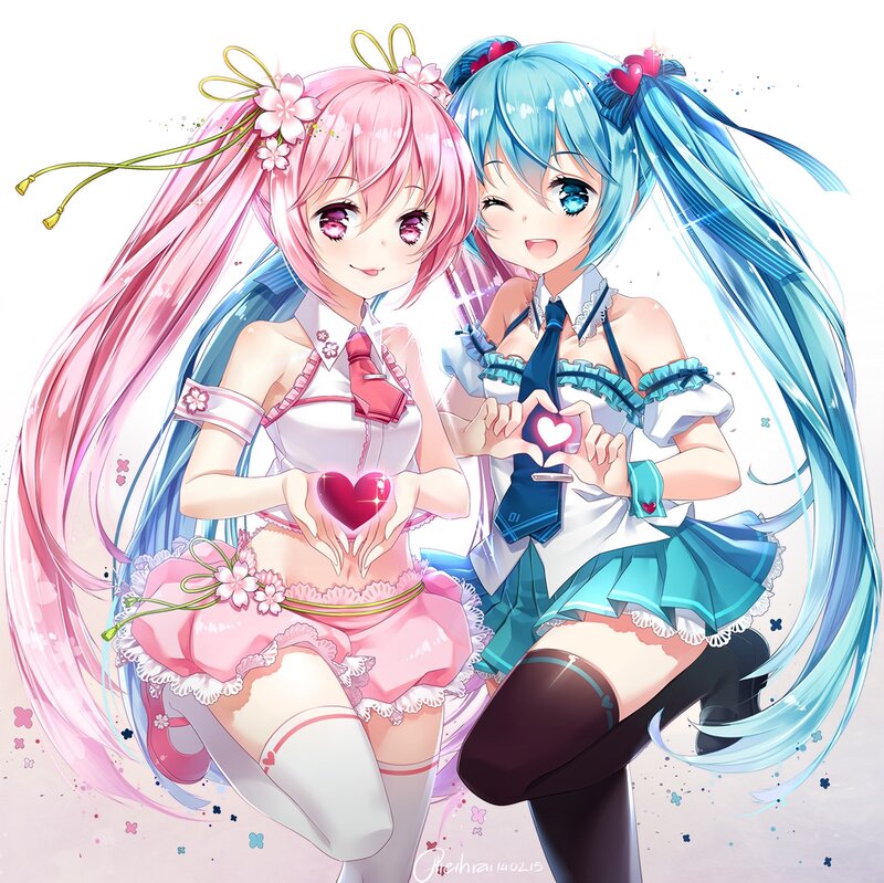 Two Anime Girls Making Hearts — Pink, Cheerful