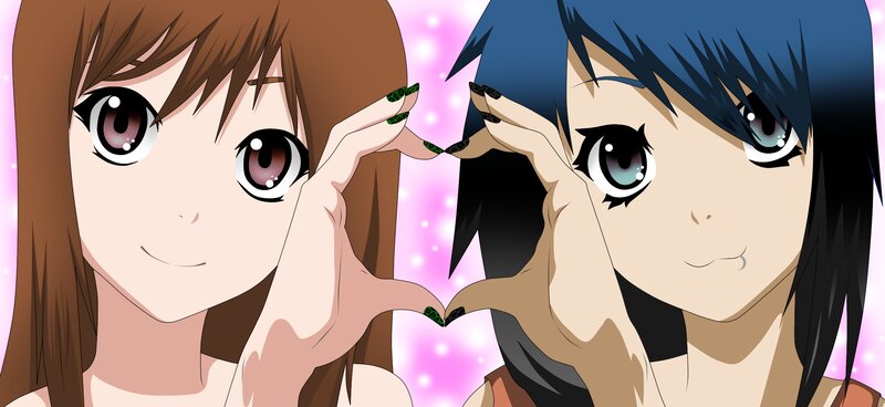 Two Anime Girls Making Hearts — Pink