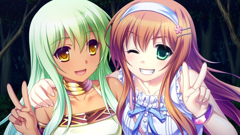 two anime girls making peace signs