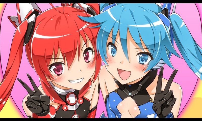 Two Anime Girls Making Peace Signs — Pink