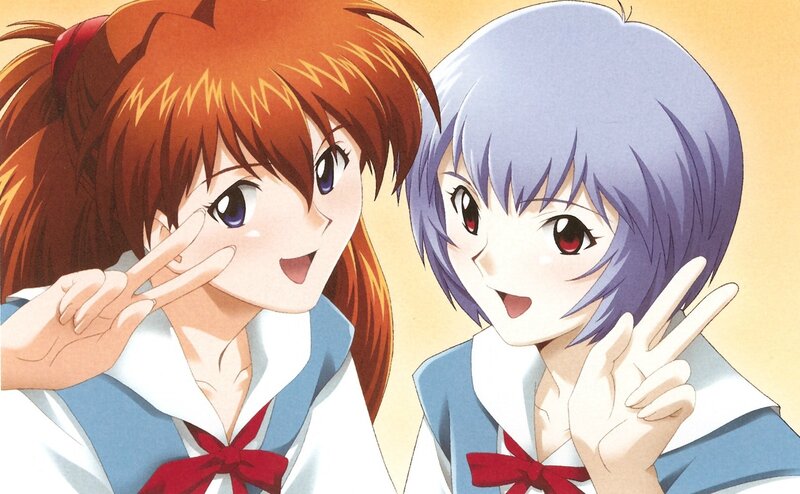 Two Anime Girls Making Peace Signs — White