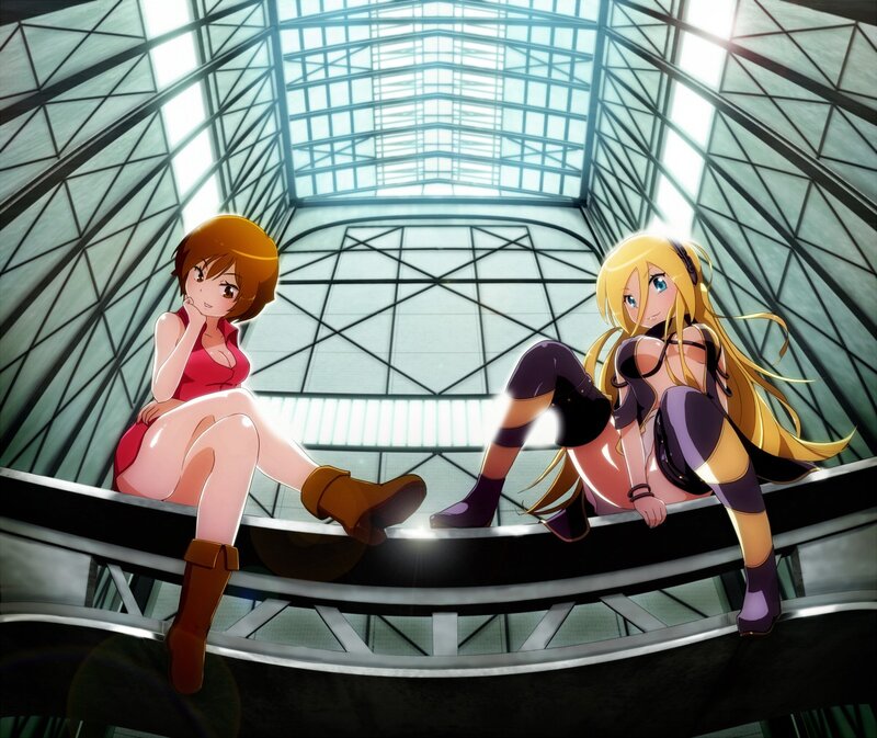 Two anime girls on a balcony