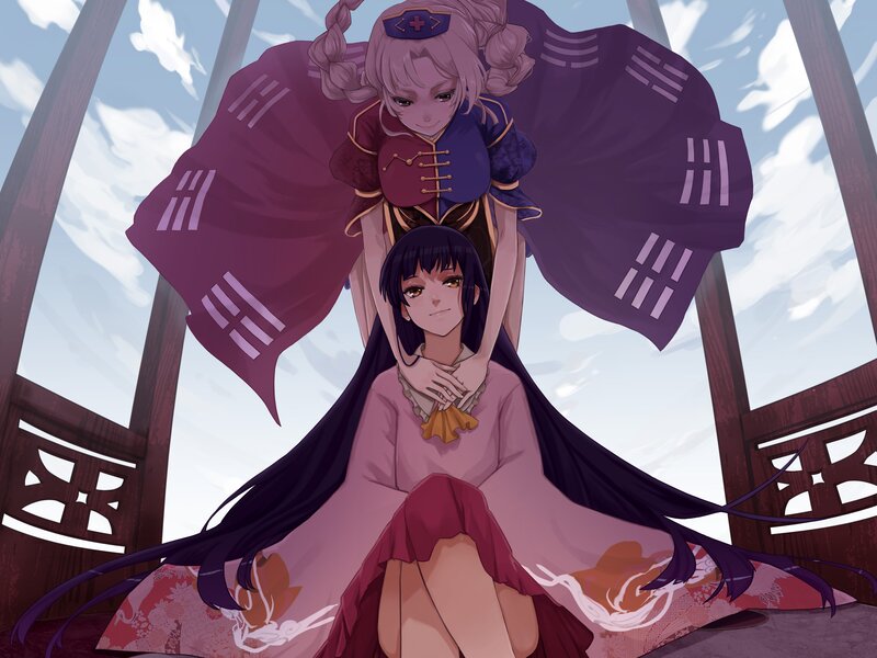 Two anime girls on a balcony