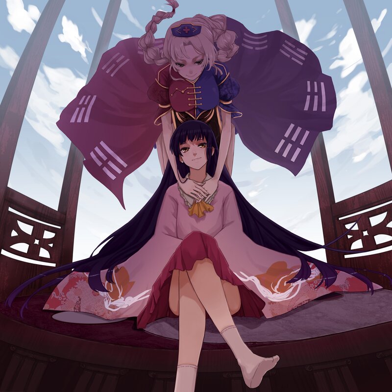 Two anime girls on a balcony