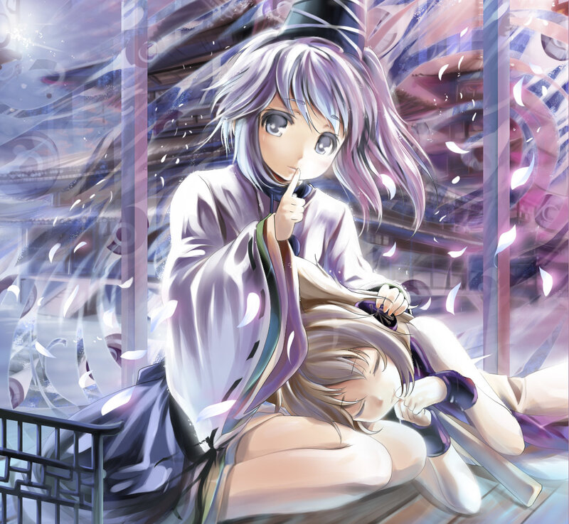 Two Anime Girls on a Balcony — Purple