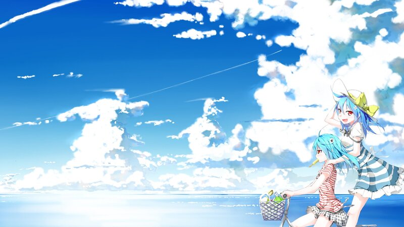 Two Anime Girls on a Beach — Blue