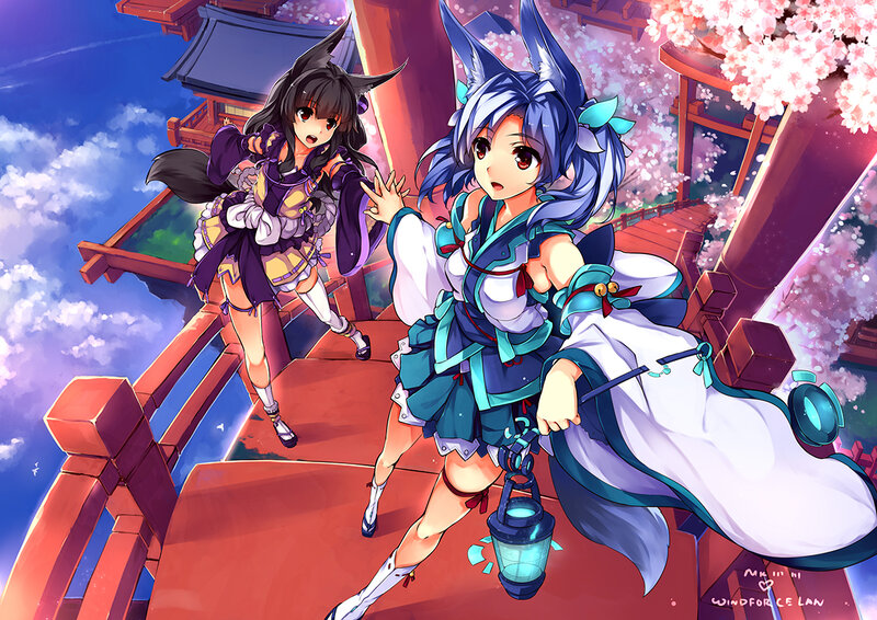 Two Anime Girls on a Bridge — Blue, Serene