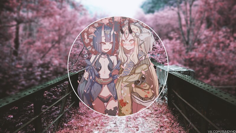 Two Anime Girls on a Bridge — Pink, Serene
