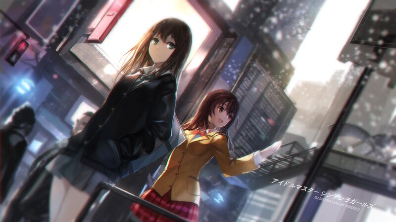 Two Anime Girls on a Bridge — Yellow