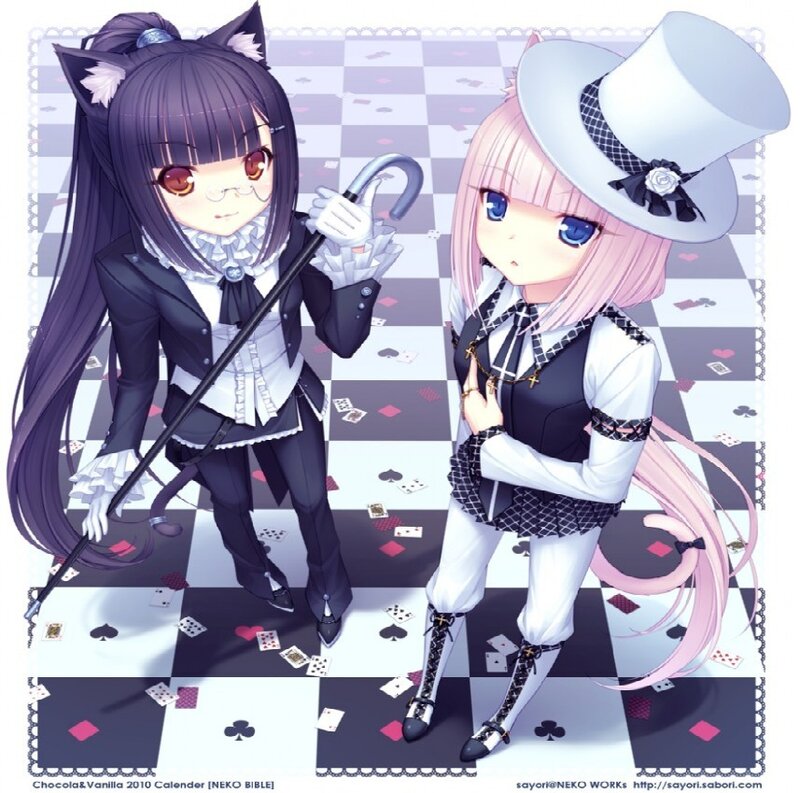 Two anime girls on a chessboard