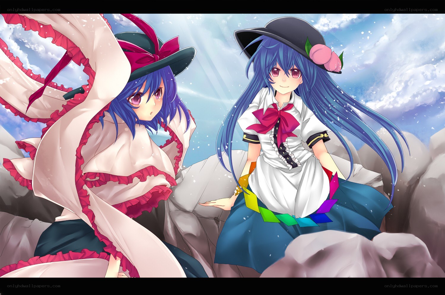 Two anime girls on a cliff