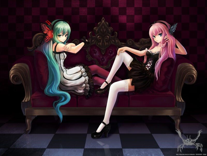 Two anime girls on a couch