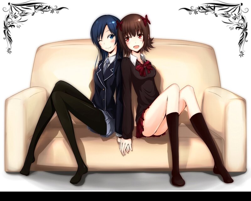 Two anime girls on a couch