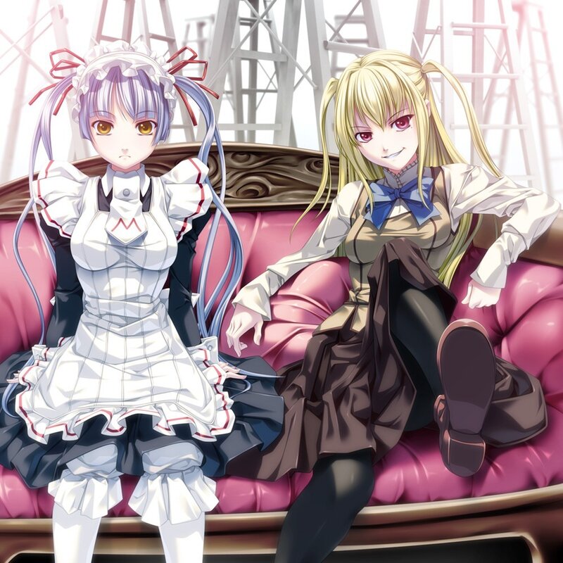 Two anime girls on a couch