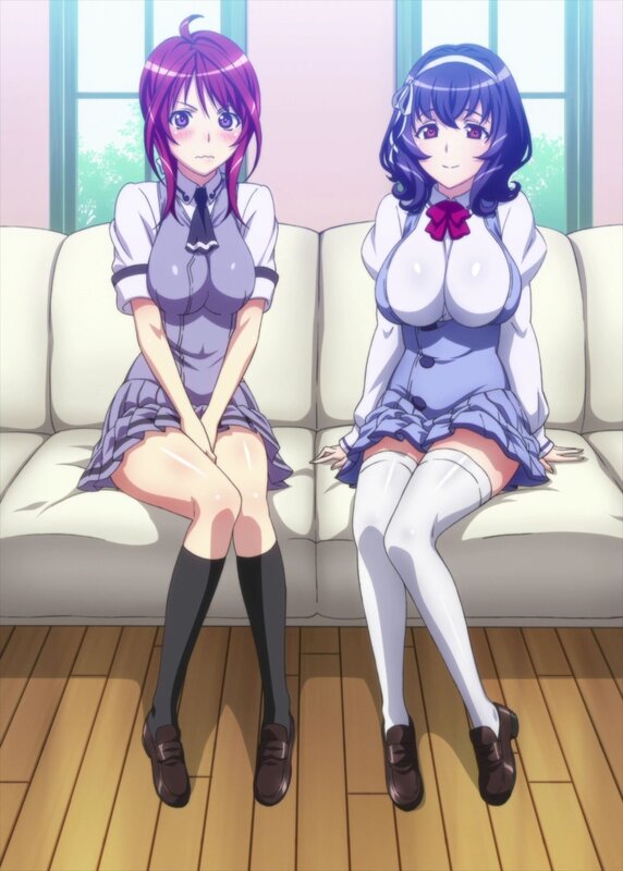 two anime girls on a couch