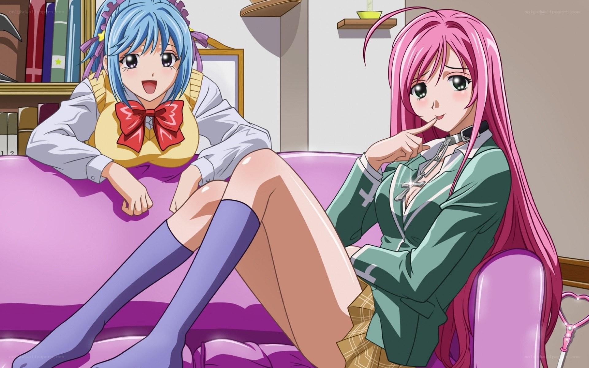 Two anime girls on a couch