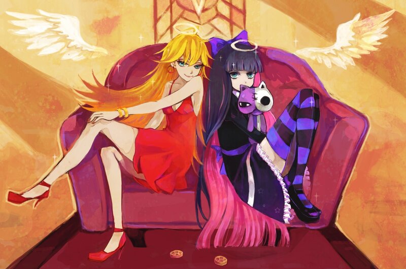Two anime girls on a couch