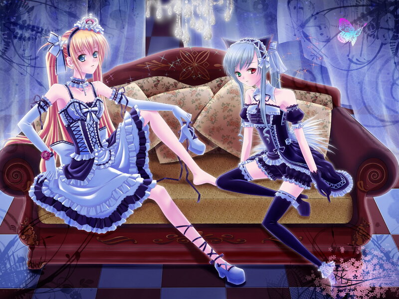 Two Anime Girls on a Couch — Blue, Dreamy