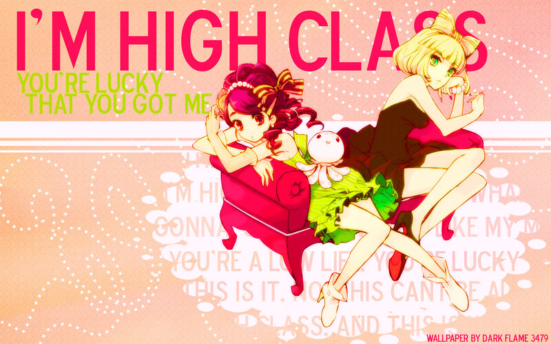Two Anime Girls on a Couch — Pink, Playful, Text