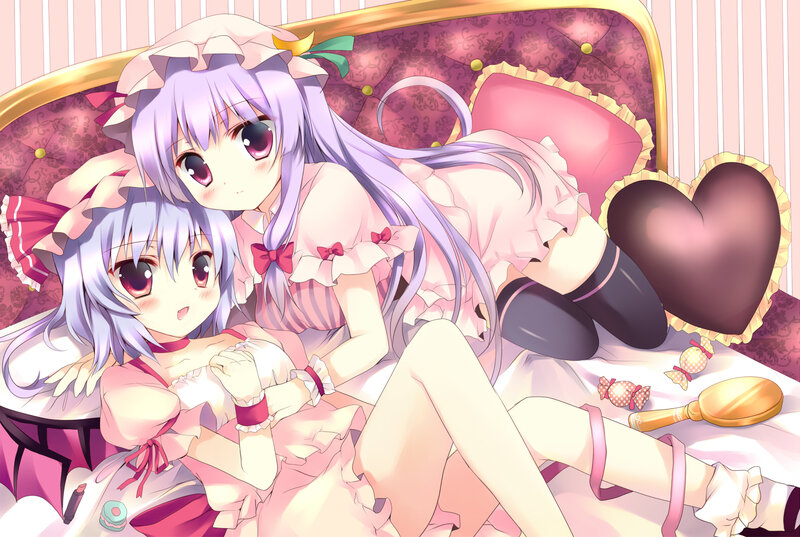 Two Anime Girls on a Couch — Pink, Playful