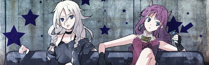 Two Anime Girls on a Couch — Purple, Dramatic, Stars