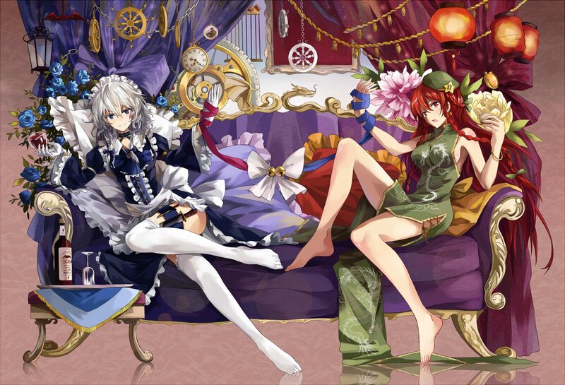 Two Anime Girls on a Couch — Purple, Dramatic